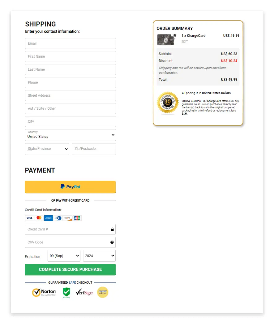 ChargeCard checkout page